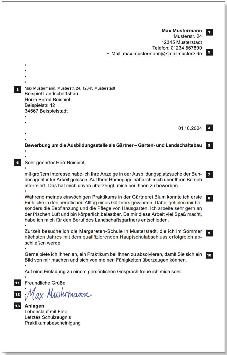Musteranschreiben für eine Ausbildungsstelle